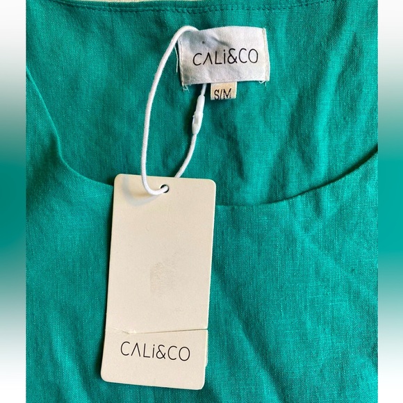 CALI & CO Label Womens 100% Linen Green A-line Blouse Top Tank Size S/M NWT R$55 - Picture 3 of 5
